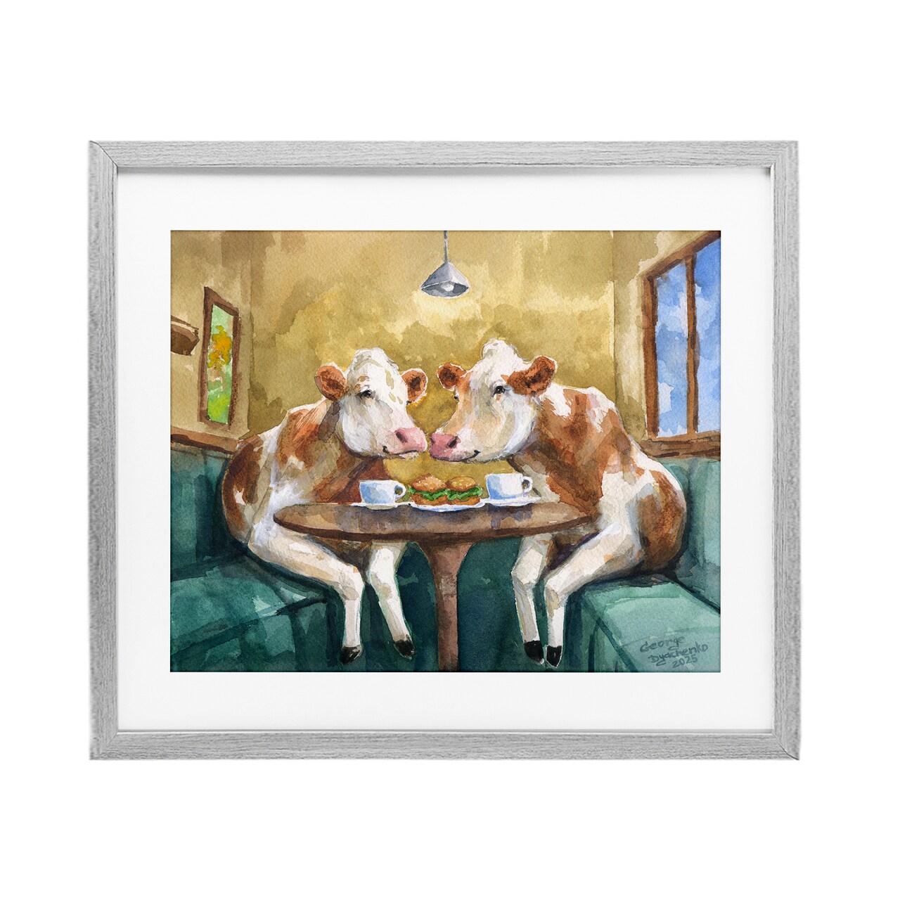 Stupell Industries Two Cows Cafe Brunch Framed Print Under Glass, design by George Dyachenko